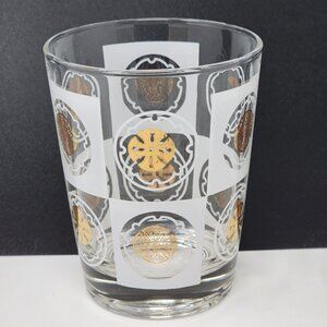 MCM Sand Dollar Cocktail Whiskey Glass Gold White 4.5" Tall Vintage MCM